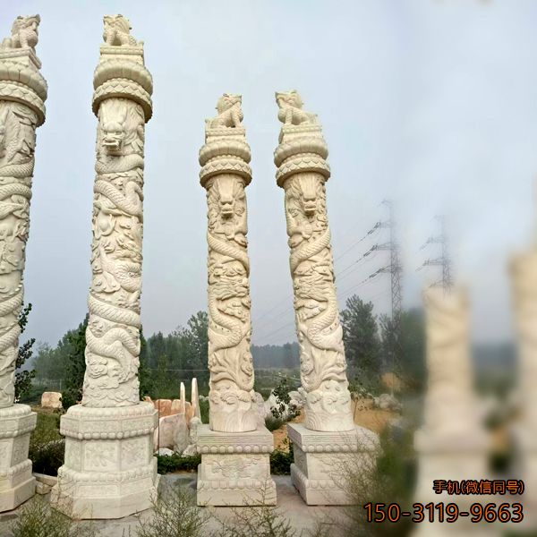石龍柱雕塑_公園園林石雕龍柱