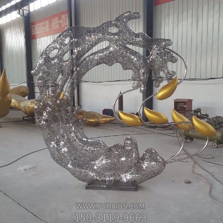 酒店門(mén)口創(chuàng)意不銹鋼鏤空海浪雕塑