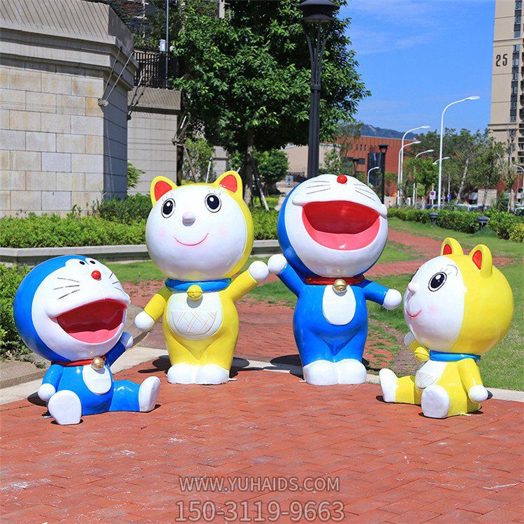 機(jī)器貓哆啦A夢，玻璃鋼卡通動漫貓咪雕塑