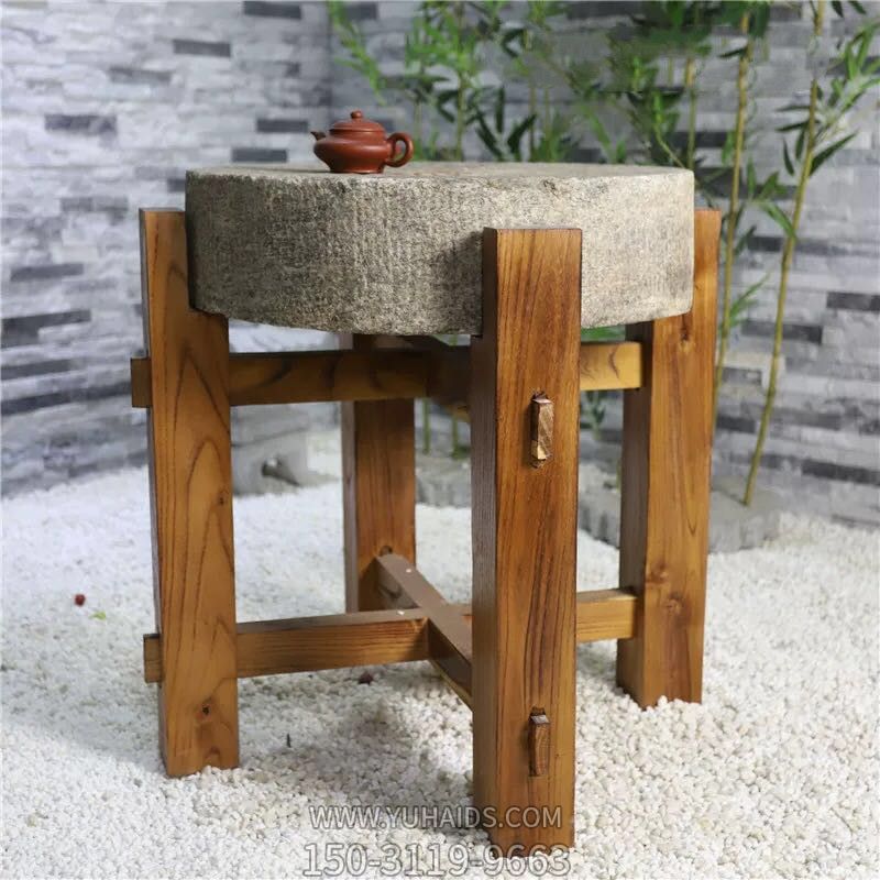 石磨流水擺件室內(nèi)陽臺木架頭花盆雕塑