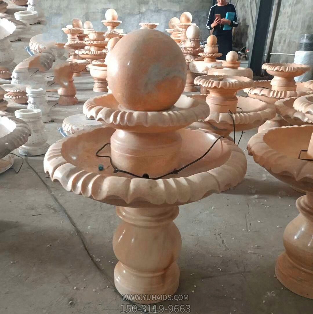 飯店室內風水球晚霞紅石雕雕塑