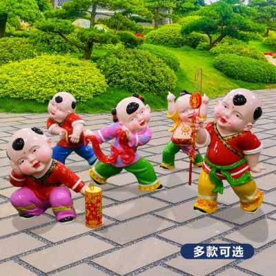 玻璃鋼彩繪福娃，中國傳統喜慶娃娃雕塑