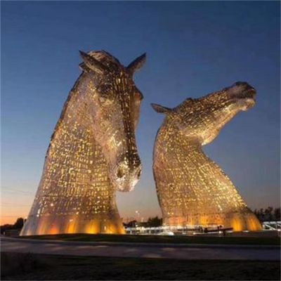 城市廣場擺放大型不銹鋼創(chuàng)意馬頭藝術造型雕塑