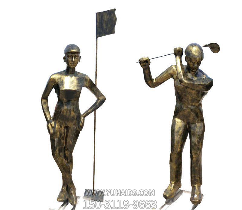 打高爾夫人物廣場(chǎng)景觀玻璃鋼仿銅雕塑擺件