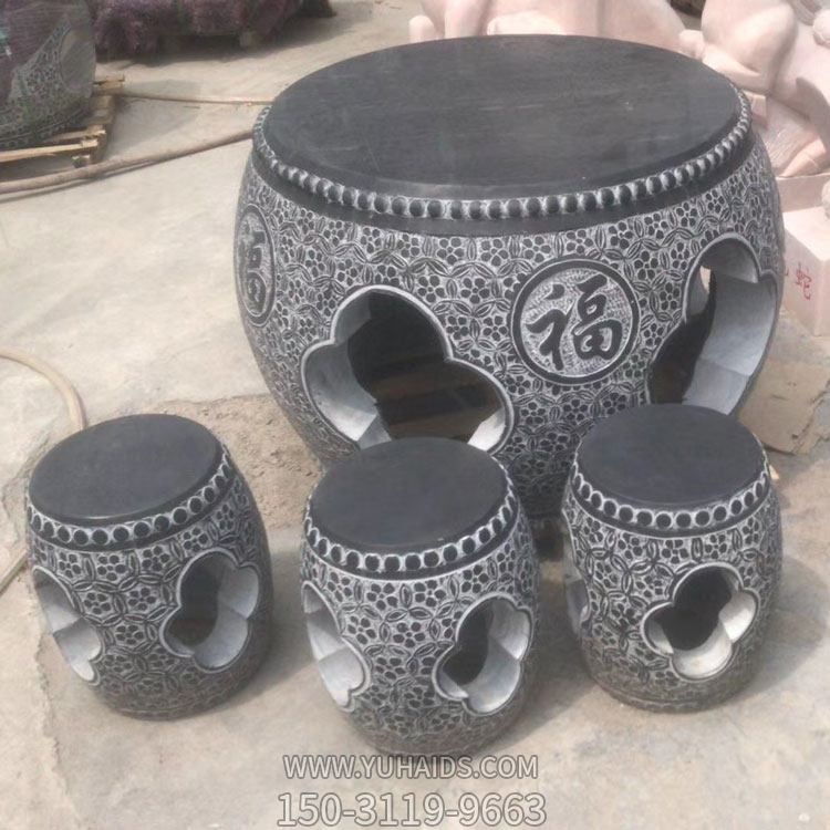仿古做舊青石石雕空心戶(hù)外園林石桌石凳雕塑