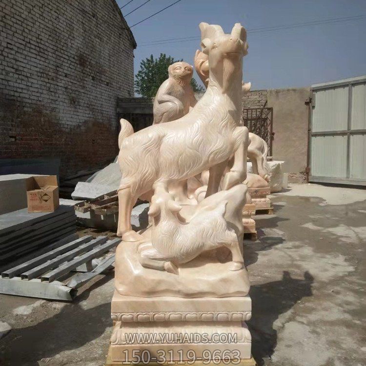 晚霞紅大理石石雕園林景觀(guān)山羊雕塑