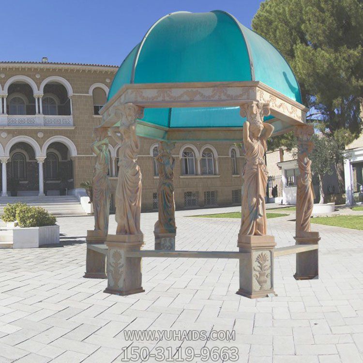 大理石晚霞紅西方人物石柱歐式涼亭商業街雕塑