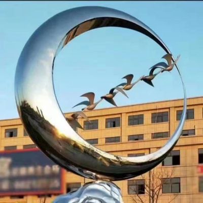 不銹鋼鏡面創意雕塑戶外售樓部商業街步行街圓環雕塑