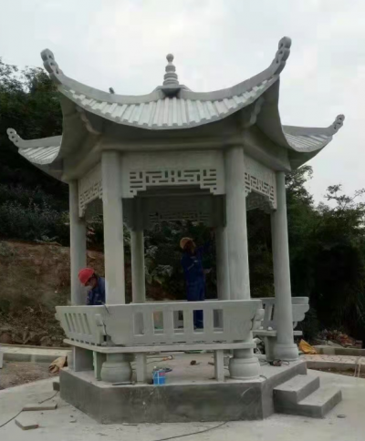 六角涼亭，大理石石雕亭子