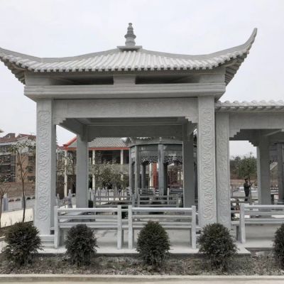 花園擺放大理石雕刻休閑四角涼亭