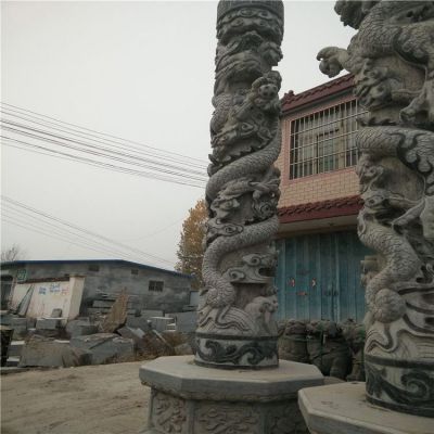 青石石雕戶外園林景觀龍柱雕塑