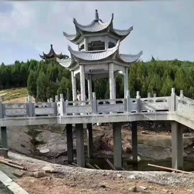 仿古中式雙層石雕涼亭景區水景觀擺件休閑石亭