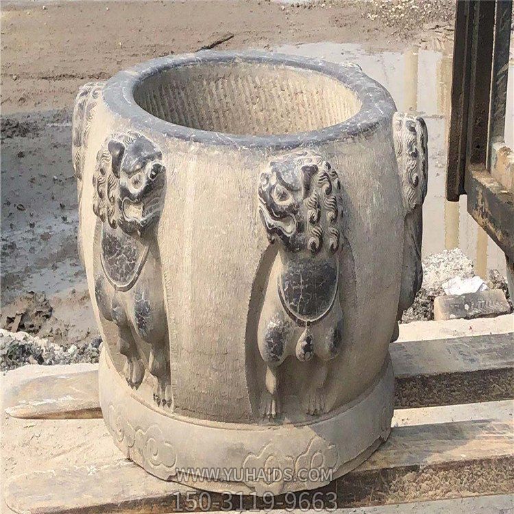庭院青石仿古雕刻獅子養魚石缸擺件雕塑