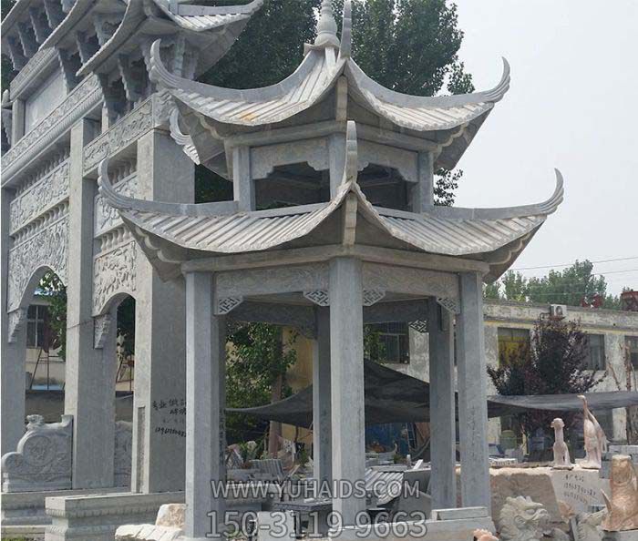 景區(qū)公園戶外裝飾青石雙層休息涼亭石雕雕塑