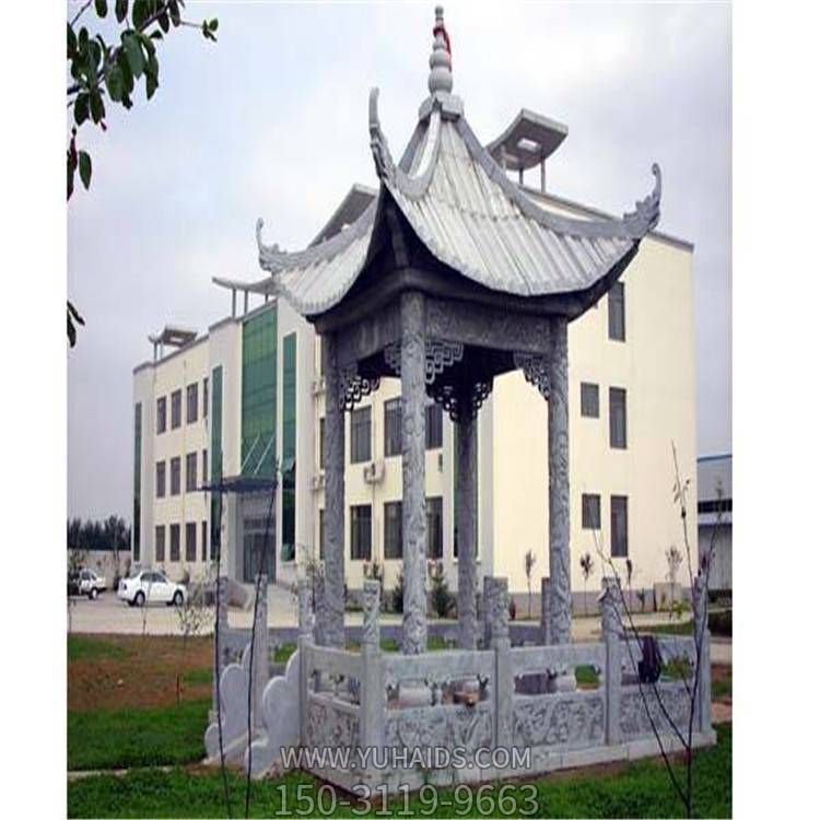 公園景區擺放仿古大理石中式涼亭雕塑