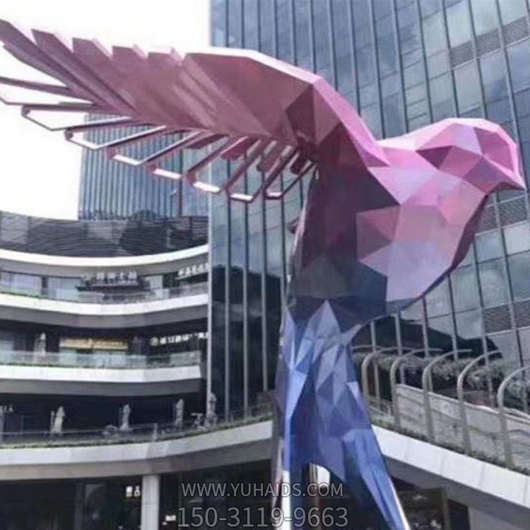 商場(chǎng)門口大型抽象幾何彩繪鳥雕塑