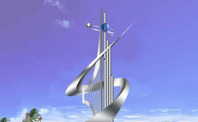 不銹鋼鏡面抽象創意戶外景觀騰飛雕塑