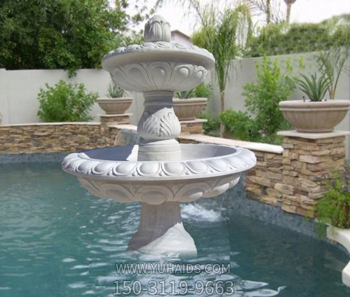 漢白玉雙層噴泉小區(qū)歐式石雕雕塑