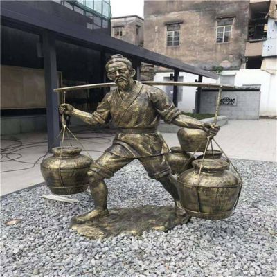 步行街商業街銅雕挑擔子的人物景觀