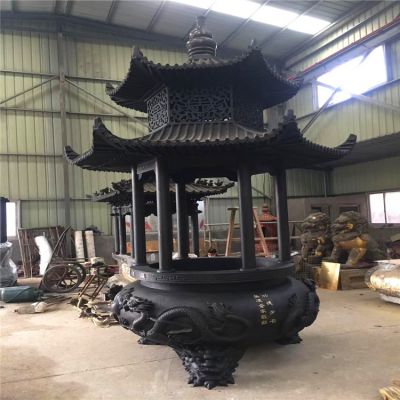 景區(qū)寺院三足寶蓋鑄鐵焚經香爐