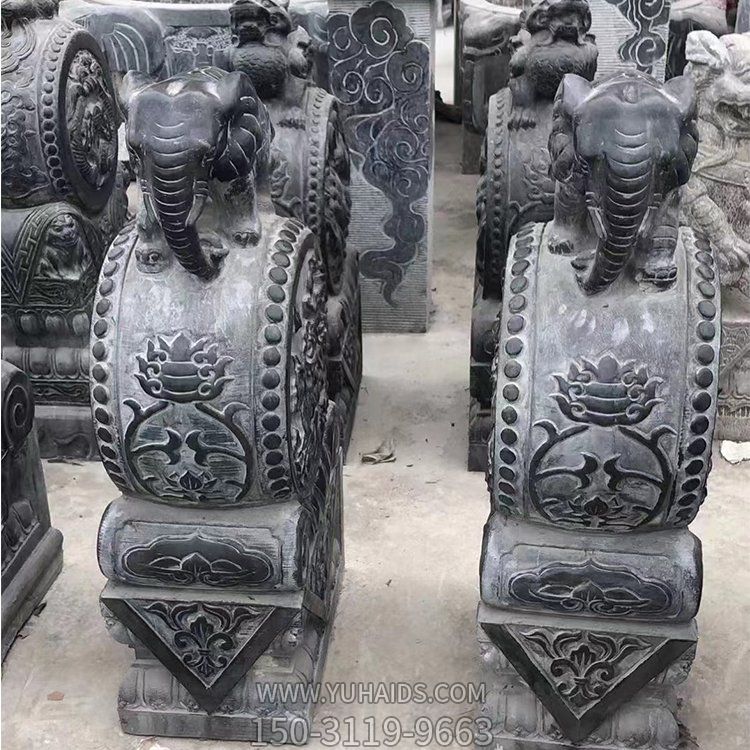 石雕青石門墩一對招財鎮宅家用門口小象抱鼓石擺件