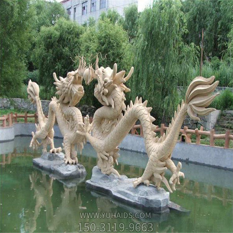 景區(qū)景點大型池塘水景大理石石雕二龍戲珠雕塑