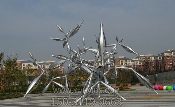 不銹鋼廣場抽象藝術植物雕塑