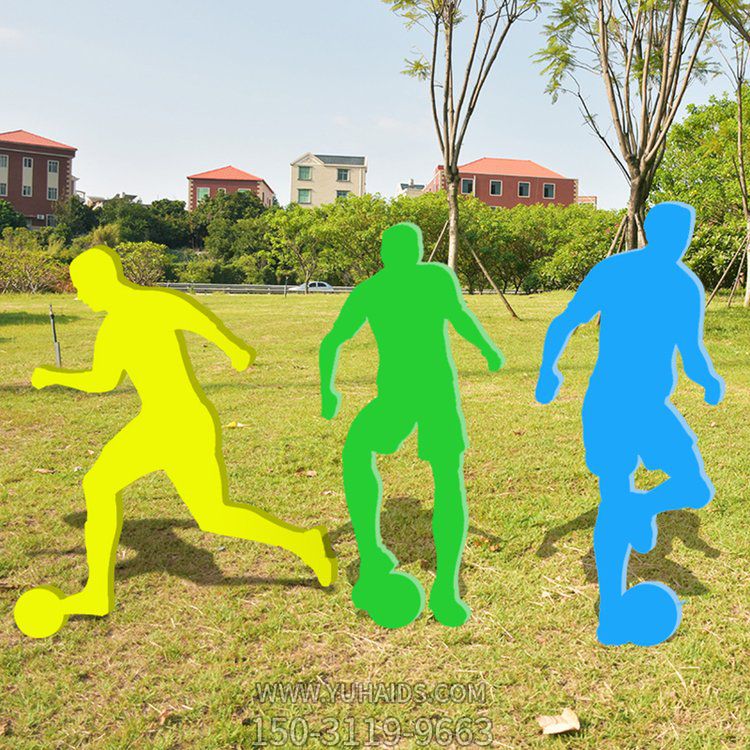 不銹鋼戶(hù)外園林景觀(guān)剪影運(yùn)動(dòng)踢足球的抽象人物景觀(guān)雕塑