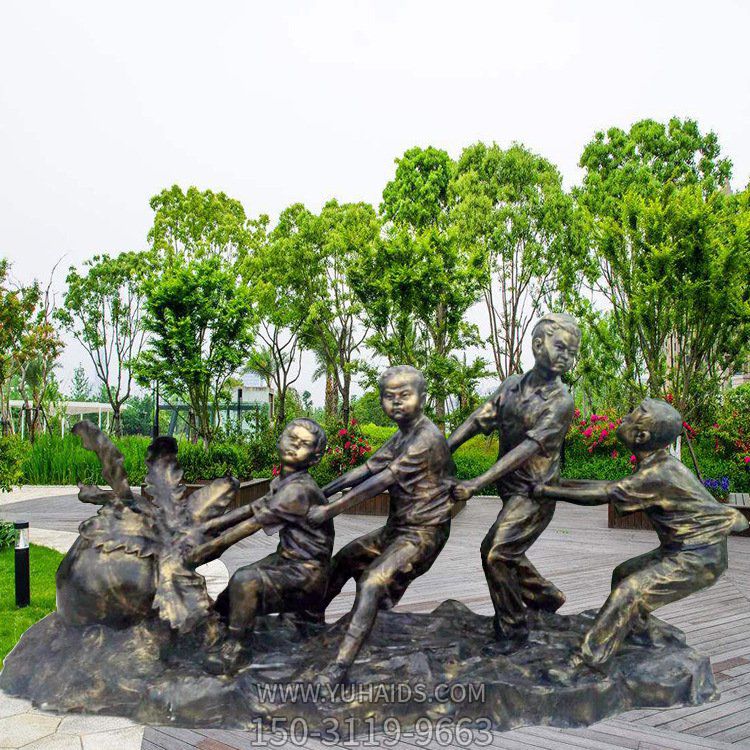 拔蘿卜場景雕塑，玻璃鋼仿銅兒童主題雕塑