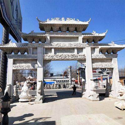 石雕牌坊，大型三間四柱漢白玉石雕牌樓