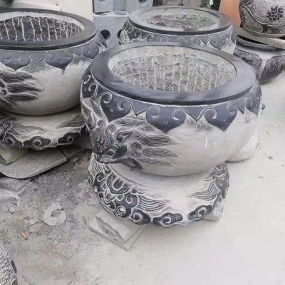青石仿古雕刻龍頭水缸中式園林養魚石缸