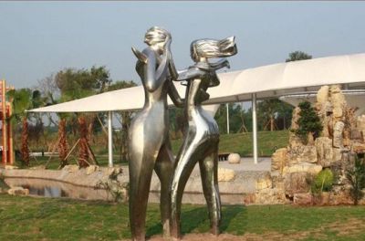 景點草坪擺放不銹鋼抽象跳舞人物雕塑