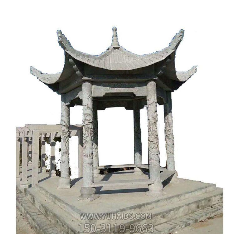 公園青石雕刻六角仿古建休閑涼亭擺件雕塑