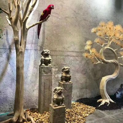 獅子栓馬柱，古建庭院裝飾擺件