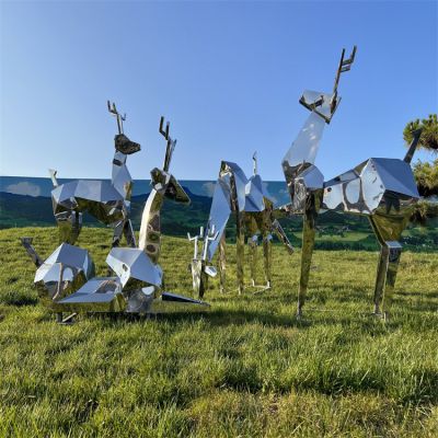 戶(hù)外公園綠地不銹鋼抽象幾何動(dòng)物景觀鹿
