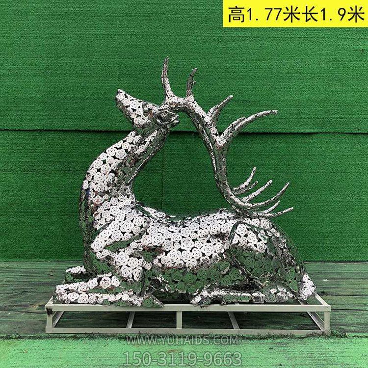 不銹鋼梅花鹿，鏡面鏤花鹿雕塑