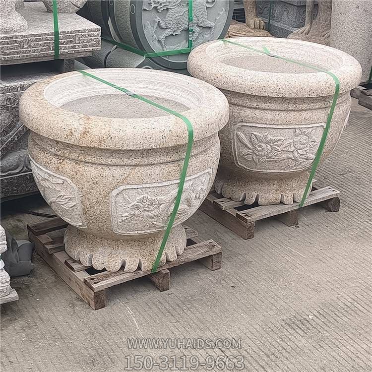 庭院擺放中式花崗巖雕刻養魚水缸花盆雕塑