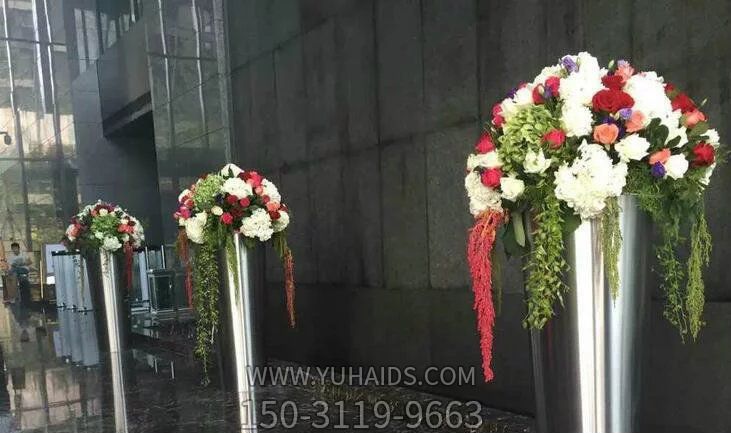 開業典禮公司不銹鋼花瓶花朵雕塑