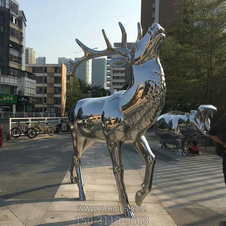 商業街廣場不銹鋼鏡面大型鹿戶外落地雕塑擺件