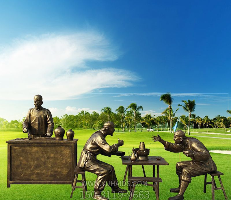 景區創意不銹鋼仿銅人物喝酒景觀酒文化雕塑