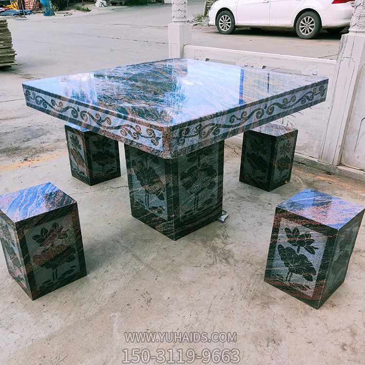 大理石石桌凳，正方形桌子凳子雕塑
