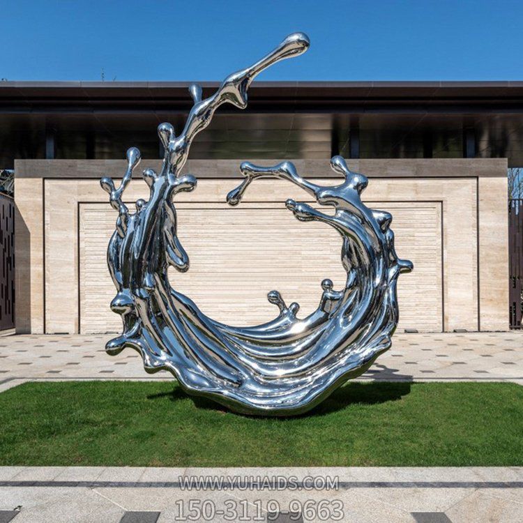 不銹鋼創意浪花雕塑水滴別墅造景現代主義