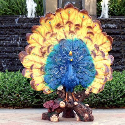 玻璃鋼孔雀擺件，開屏孔雀雕塑