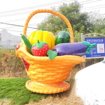 玻璃鋼花籃果籃，豐收年大型果盤景觀雕塑