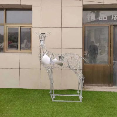 小區裝飾不銹鋼鏤空梅花鹿雕塑