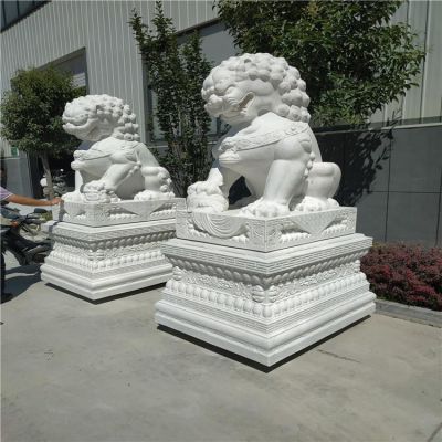 企業(yè)工廠大理石石雕門(mén)口一對(duì)獅子雕塑