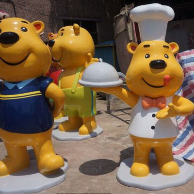飯店擺放玻璃鋼卡通小熊廚師公仔雕塑