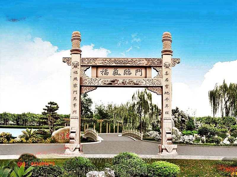 公園景觀擺放簡(jiǎn)易單門柱花崗巖門牌樓雕塑