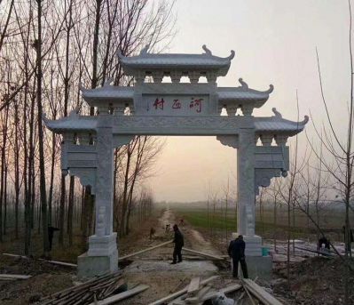 村莊大理石單門牌坊石雕