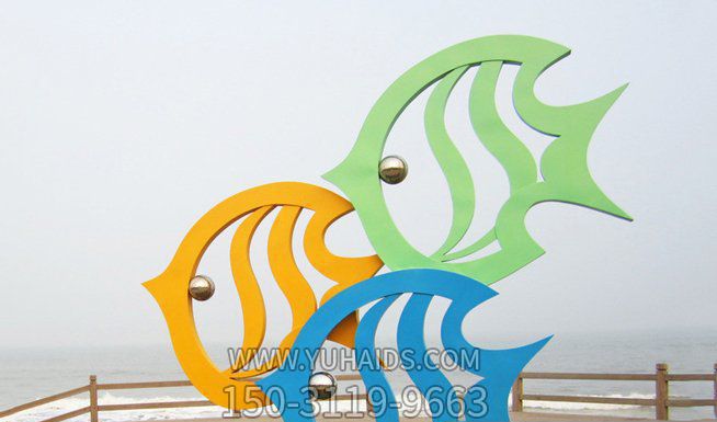 海邊三只簡約創意不銹鋼擺件魚雕塑